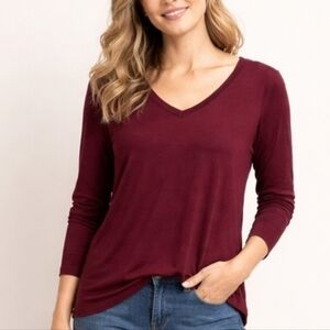 J.Crew Vintage Fleece Top Women’s Size M Burgundy V-Neck Long Sleeve